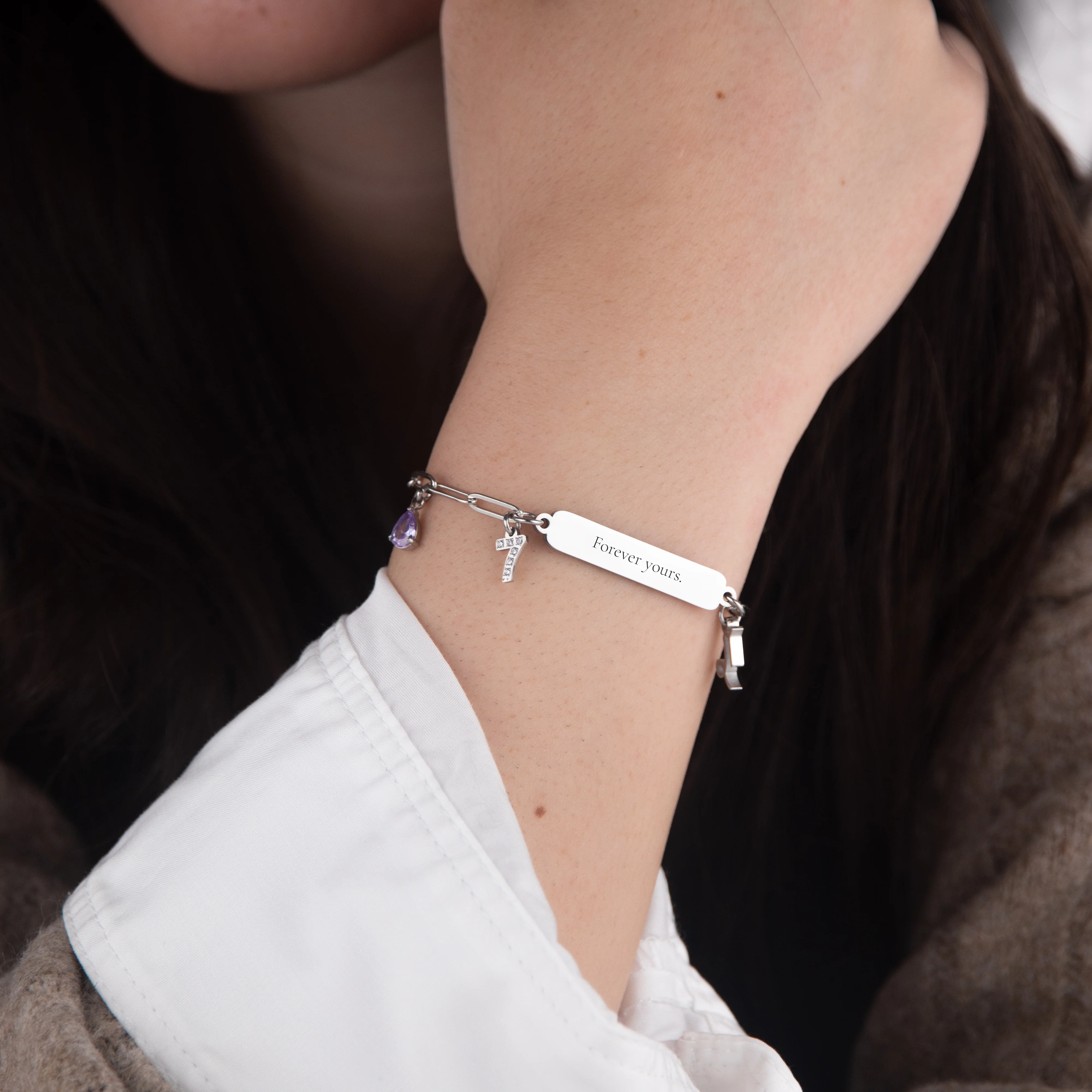Custom Clip Bracelet - Text - Silver - Image 2