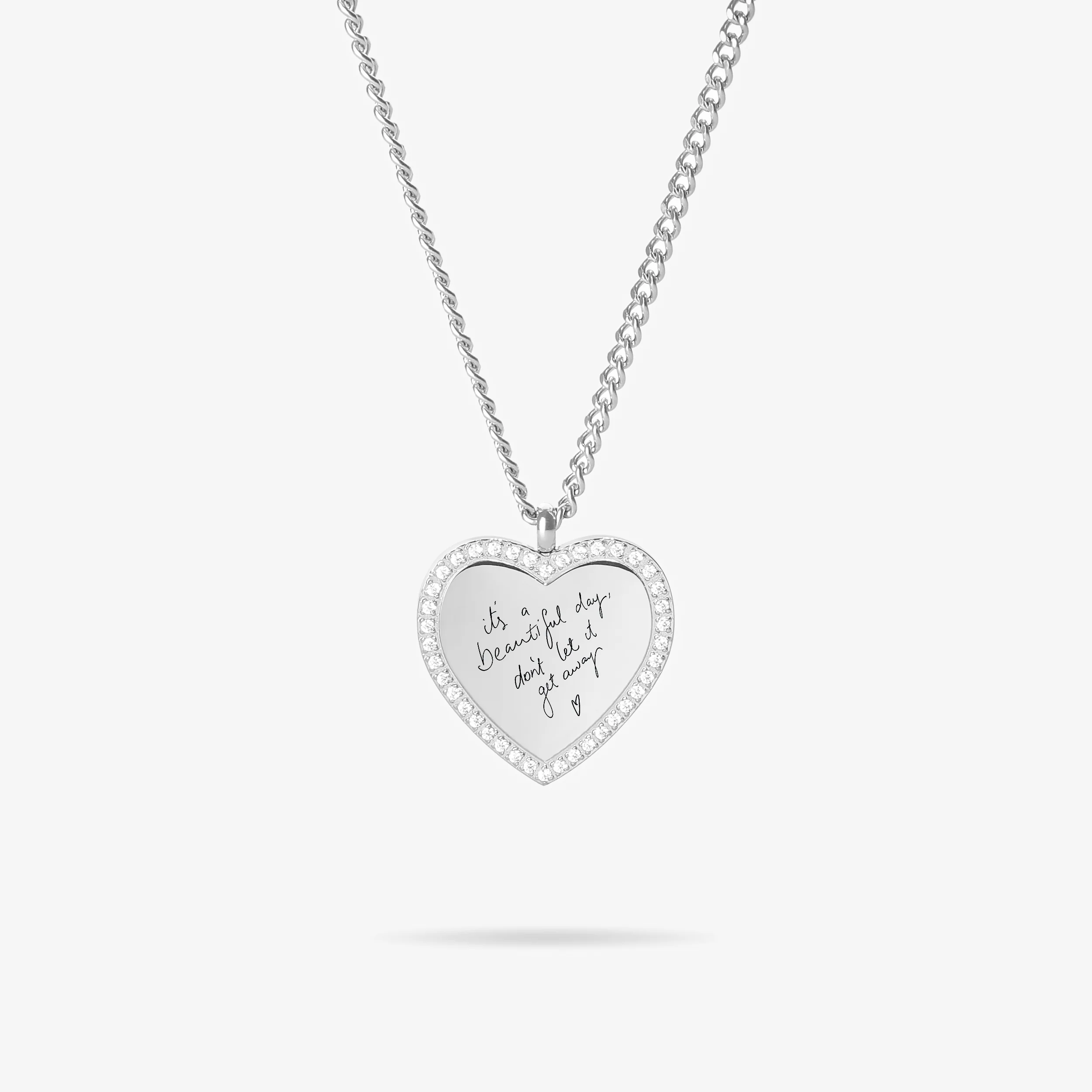 Custom Zicornia Heart Necklace - Handwriting - Silver