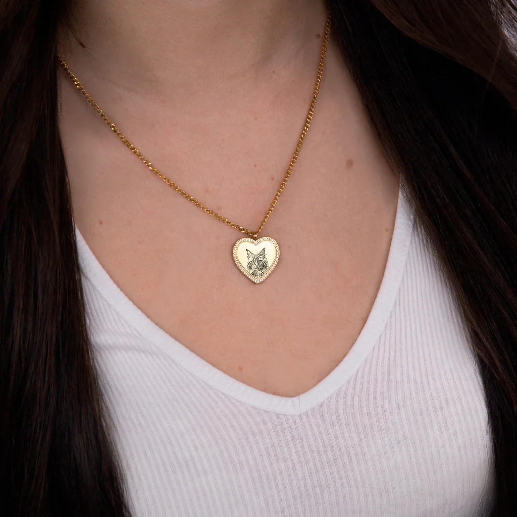 Custom Zicornia Heart Necklace - Pet Outline - Gold - Image 2
