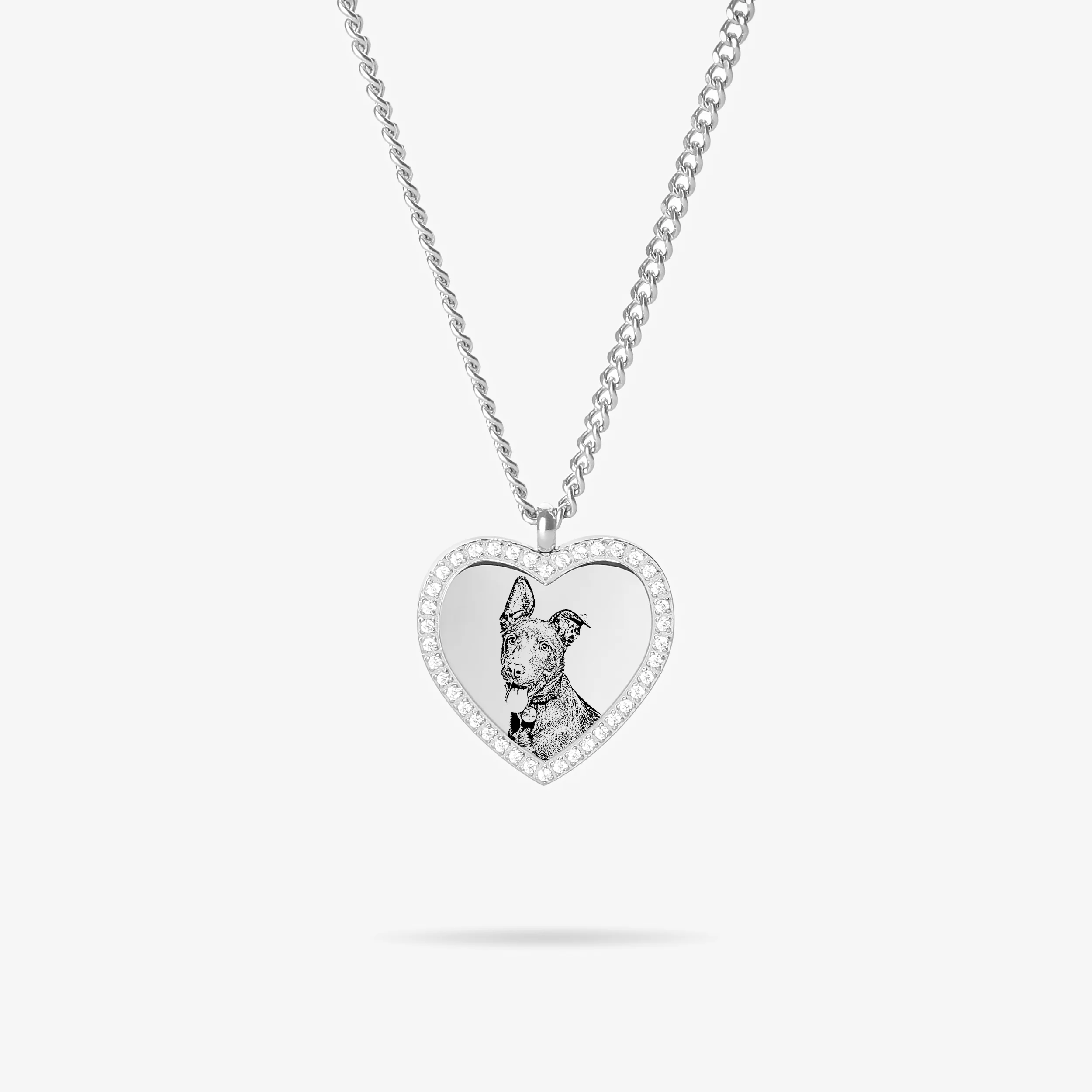 Custom Zicornia Heart Necklace - Pet Outline - Silver