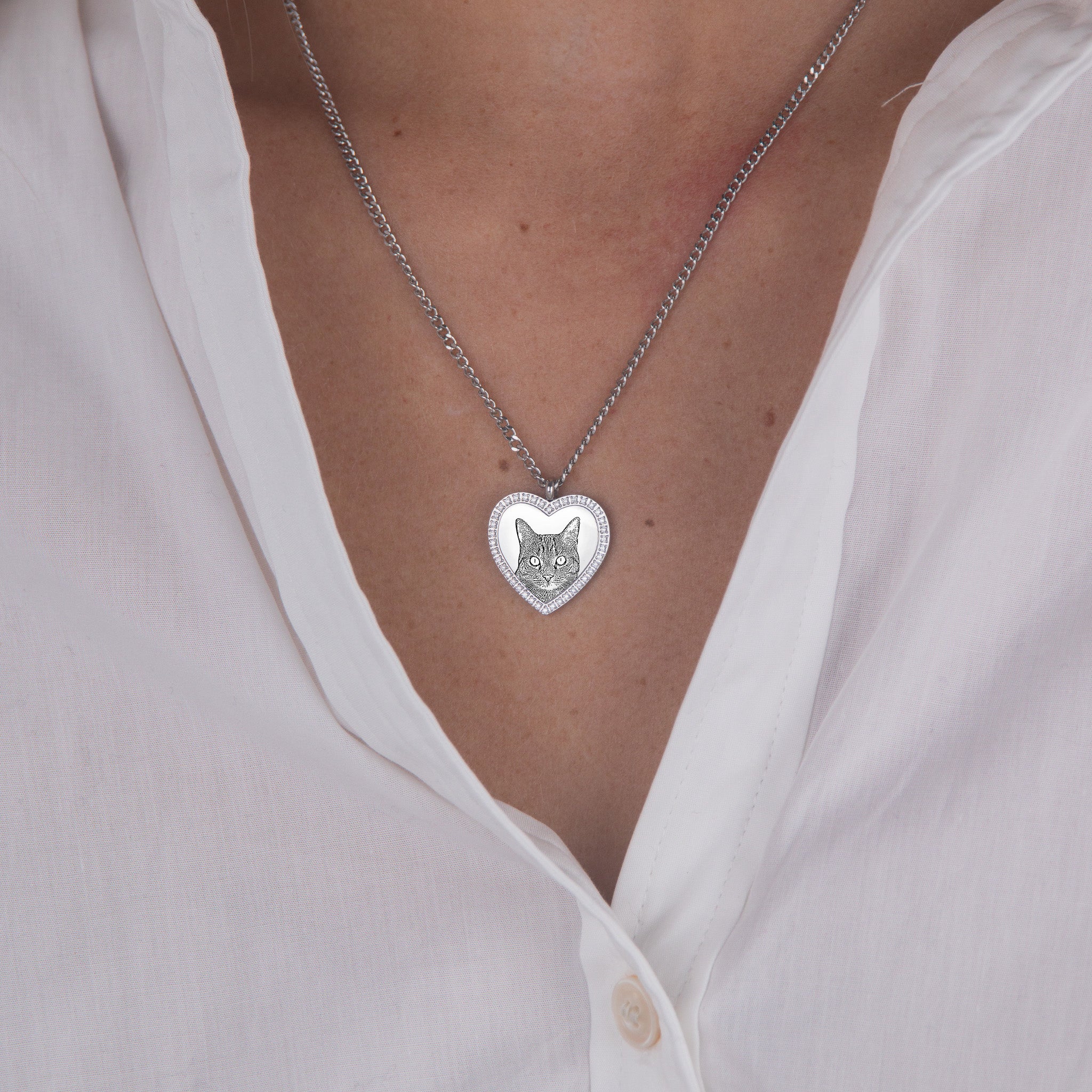 Custom Zicornia Heart Necklace - Pet Outline - Silver - Image 2