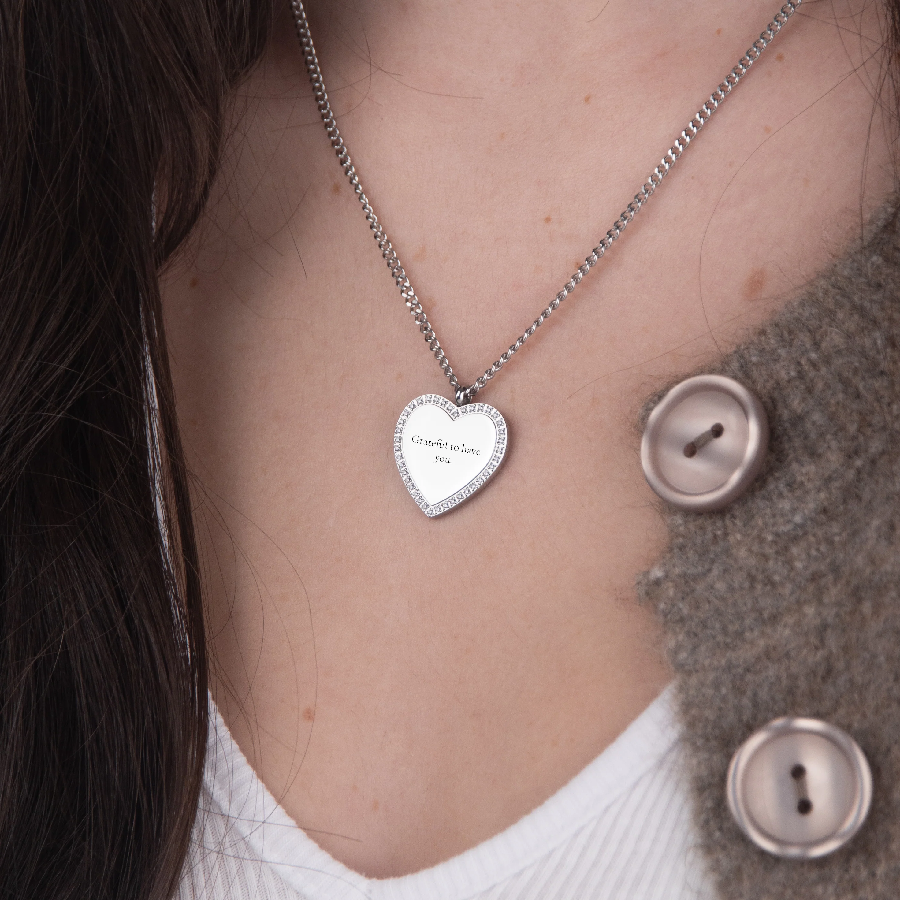 Custom Zicornia Heart Necklace - Text - Silver - Image 2