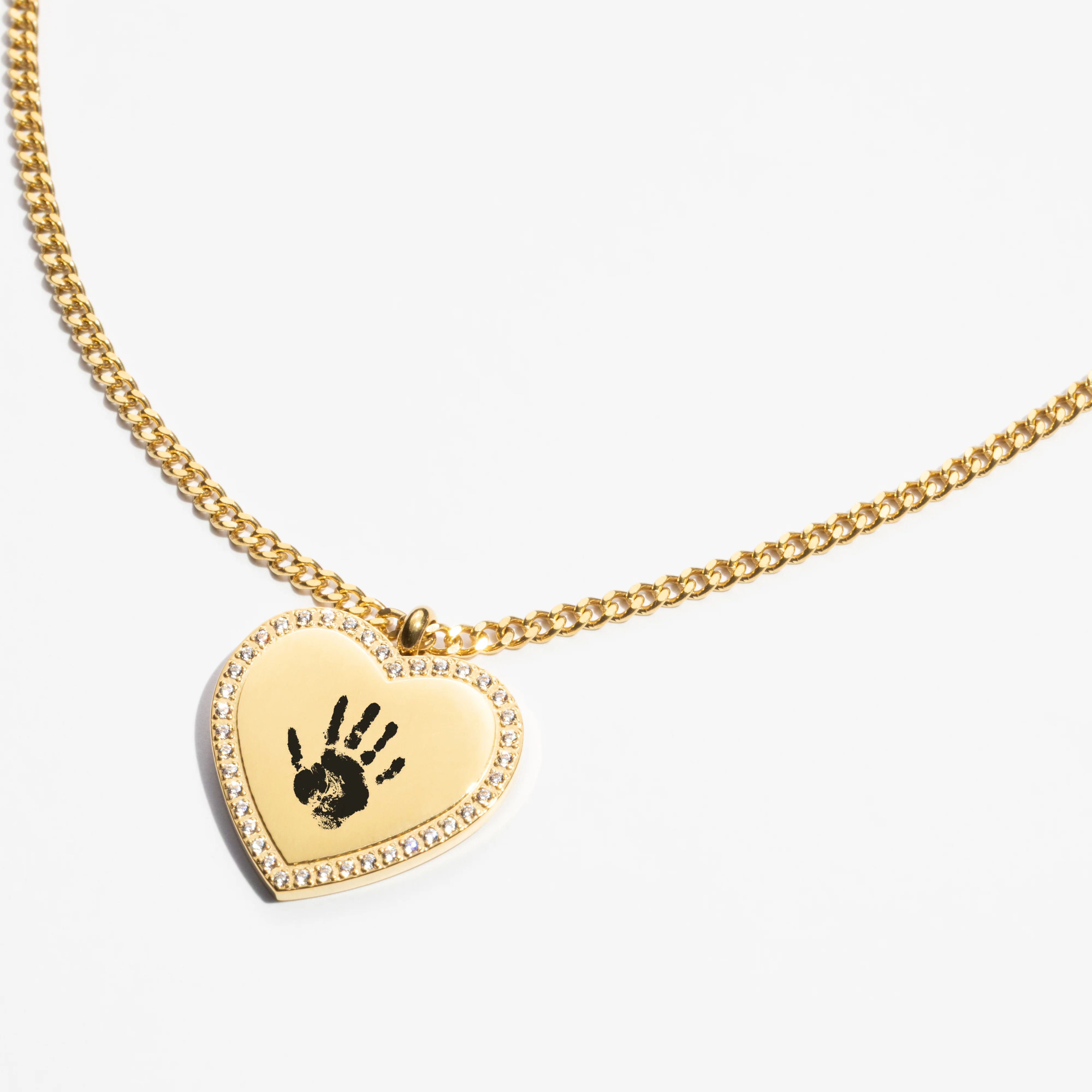 Custom Zirconia Heart Necklace - Handprint (Gold) - Image 3
