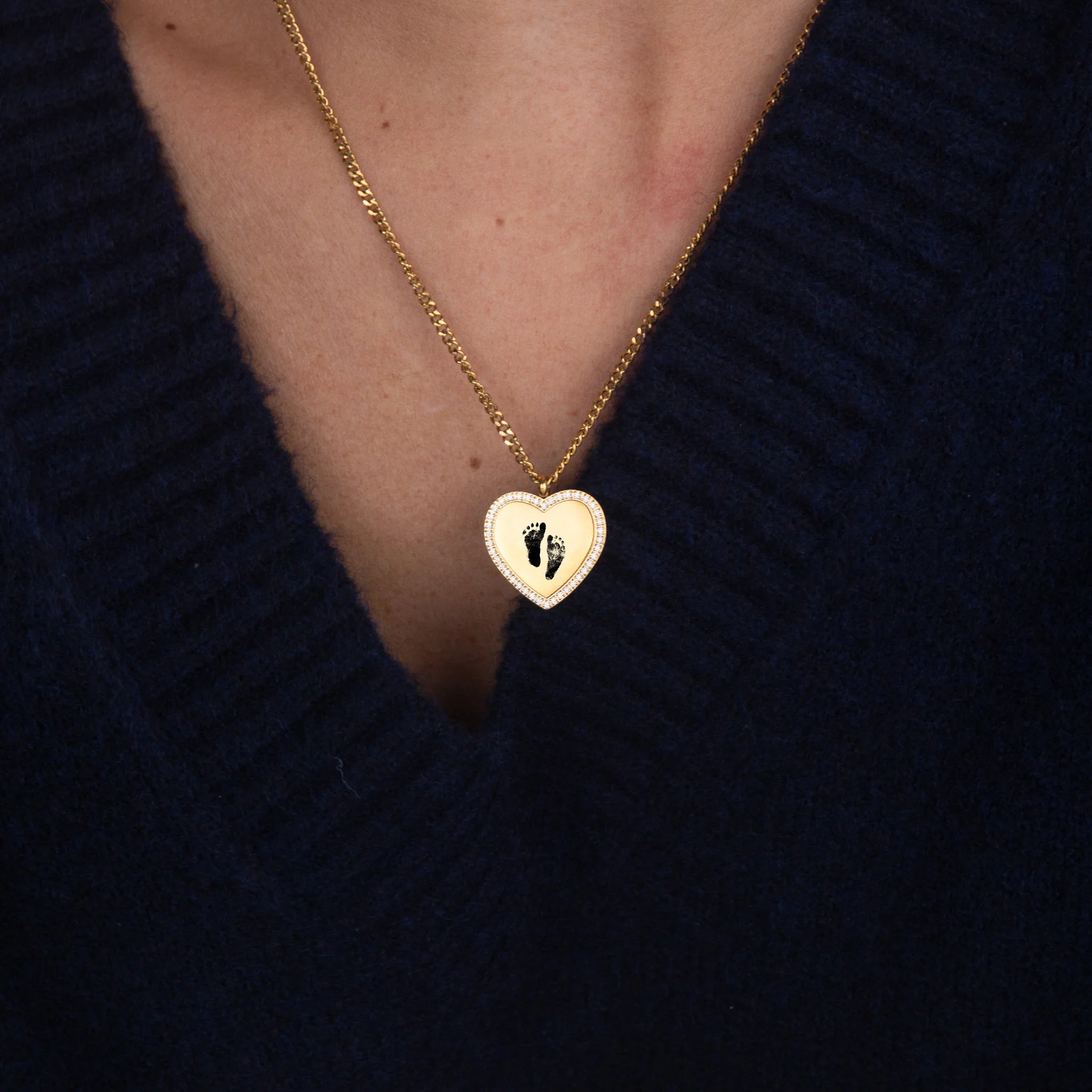 Custom Zicornia Heart Necklace - Footprint - Gold - Image 2