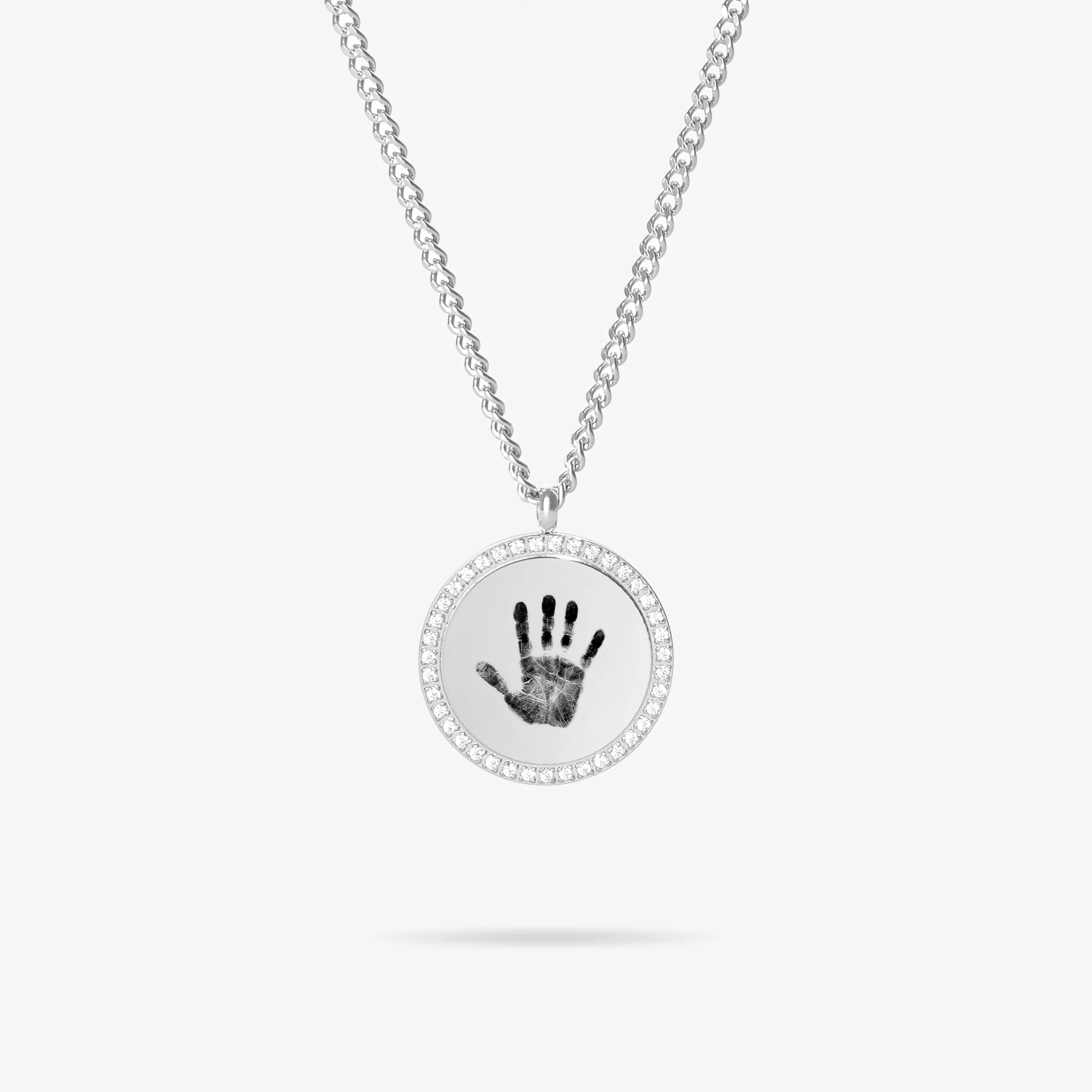Custom Zicornia Round Necklace - Hand - Silver