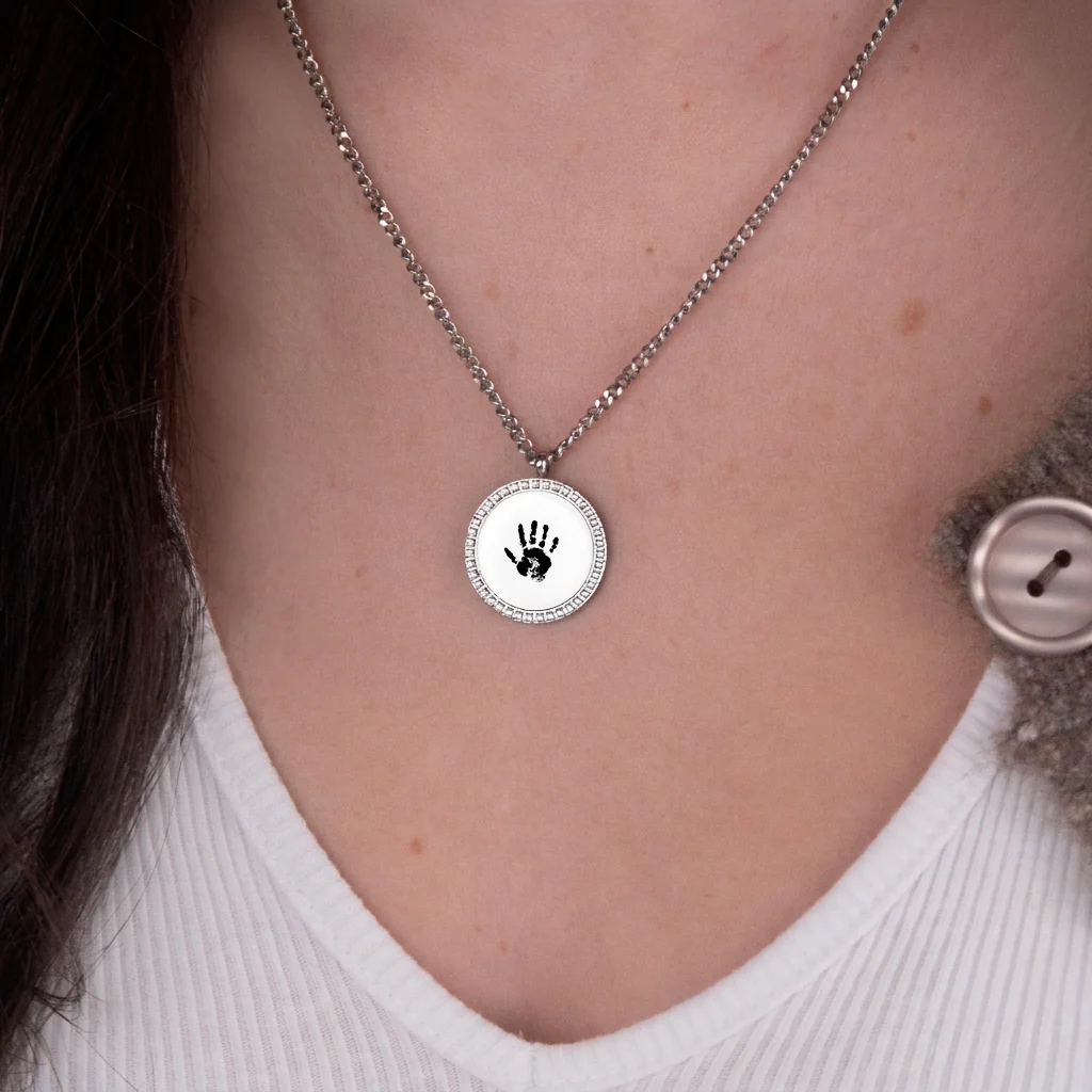 Custom Zicornia Round Necklace - Hand - Silver - Image 2