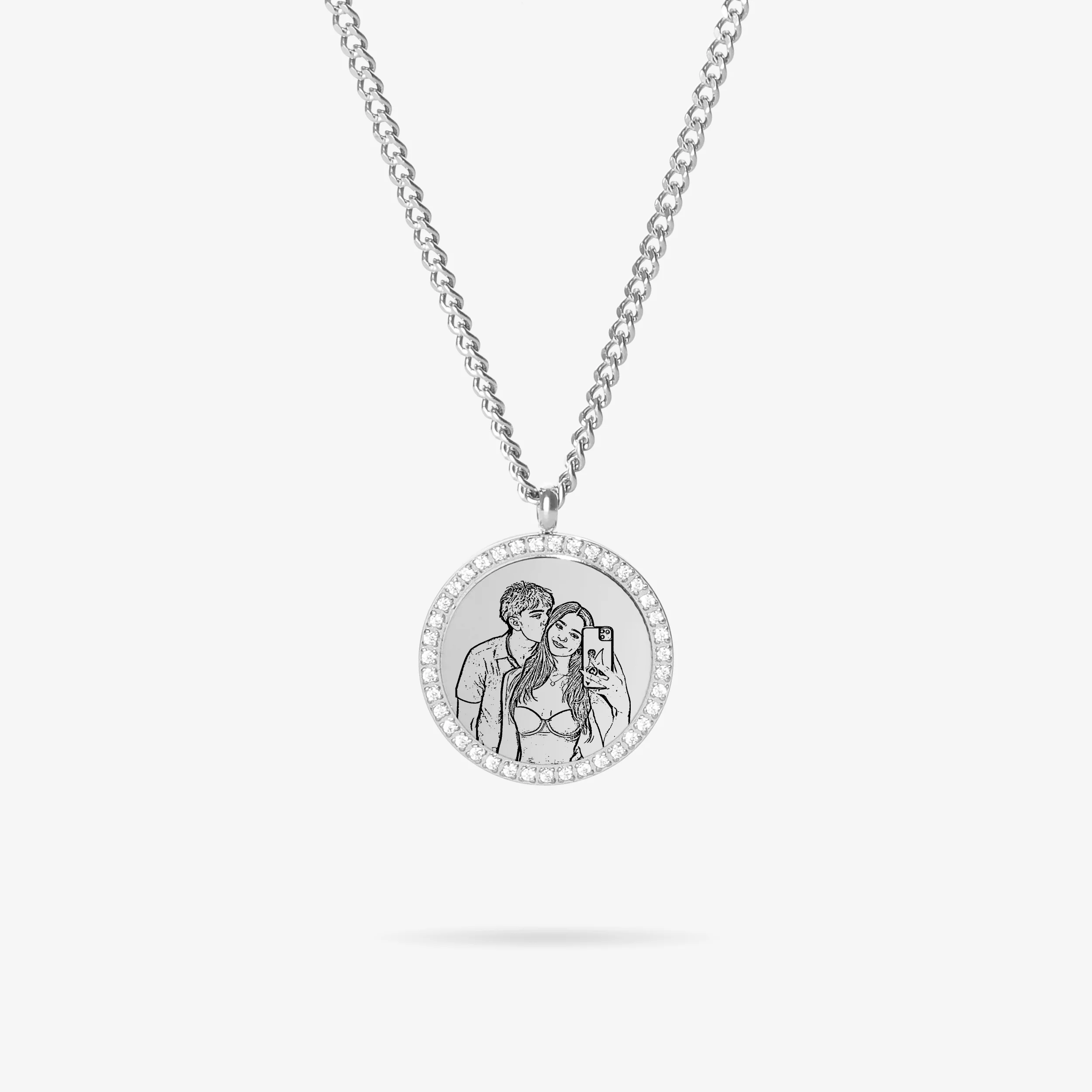 Custom Zicornia Round Necklace - Outline - Silver