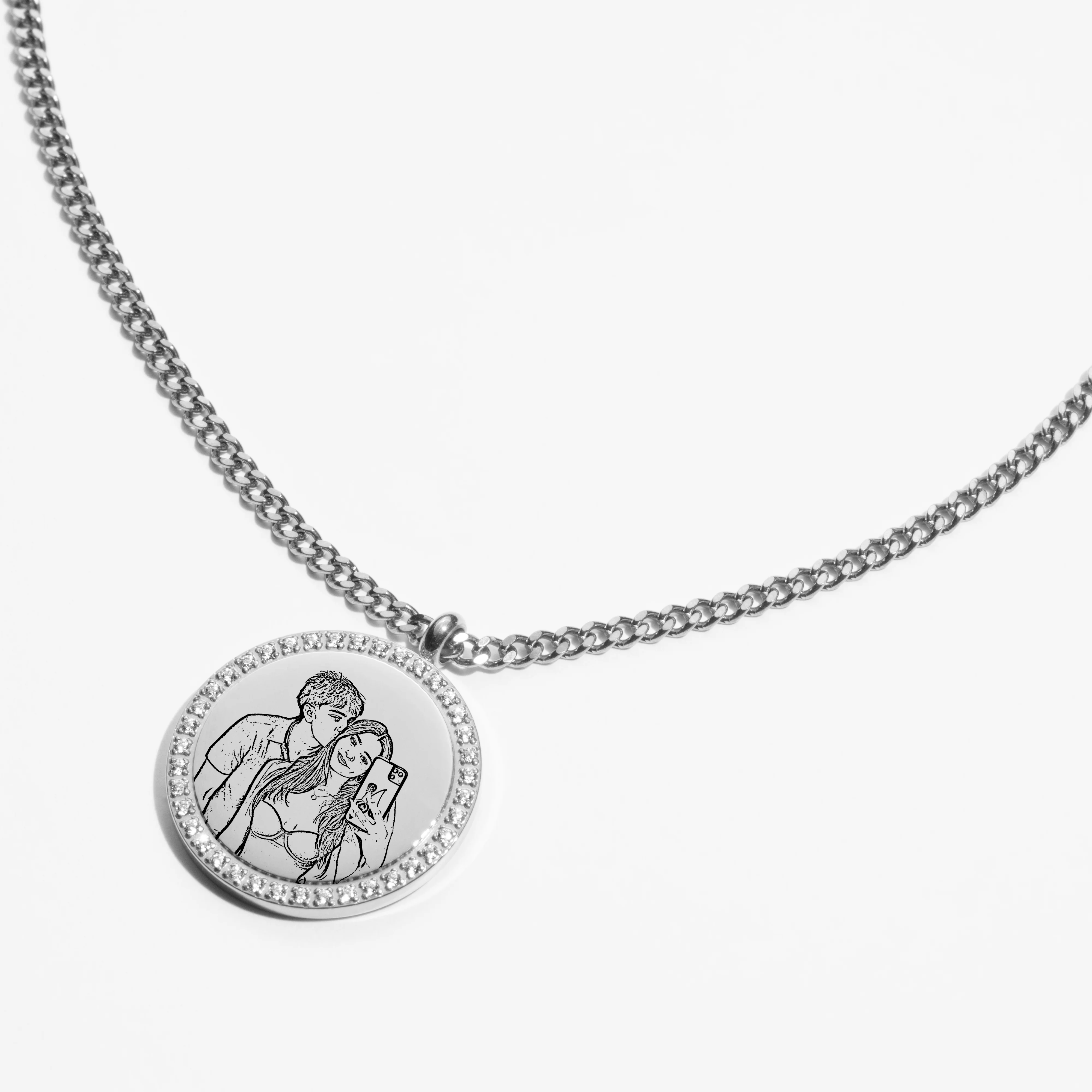 Custom Zicornia Round Necklace - Outline - Silver - Image 3