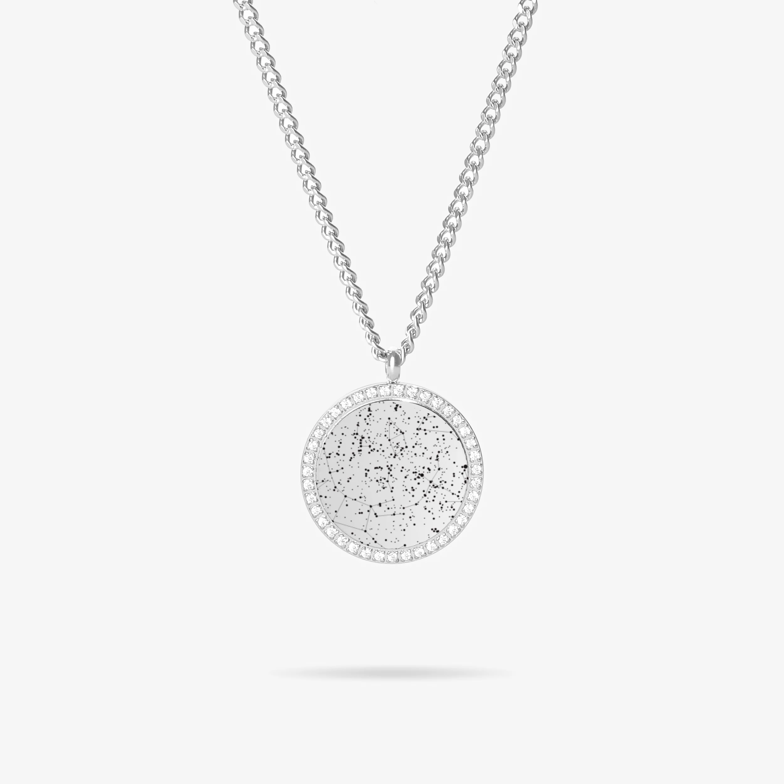 Custom Zicornia Round Necklace - Starmap - Silver