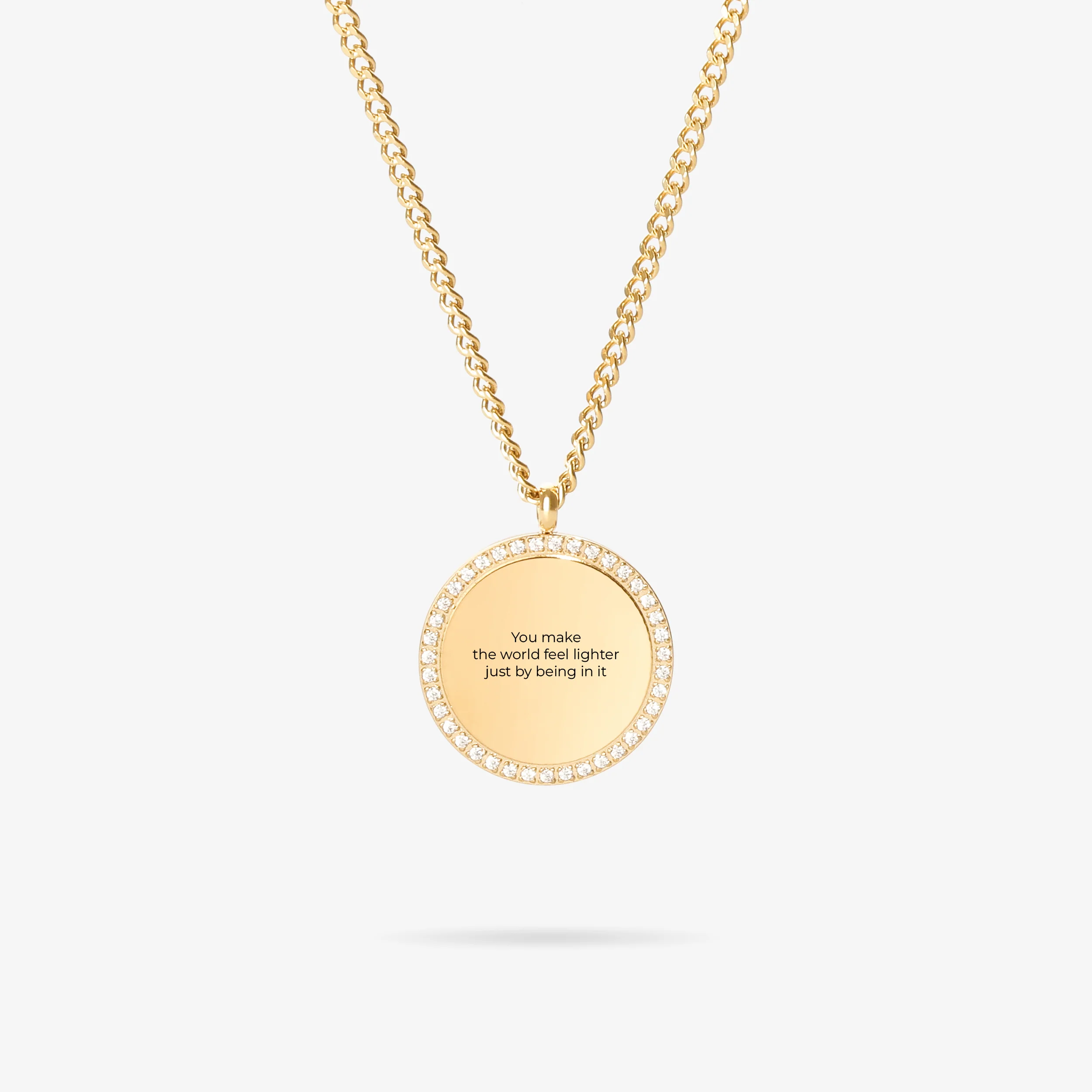 Custom Zicornia Round Necklace - Text - Gold