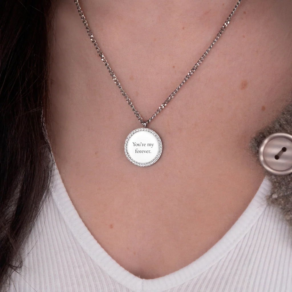 Custom Zicornia Round Necklace - Text - Silver - Image 2