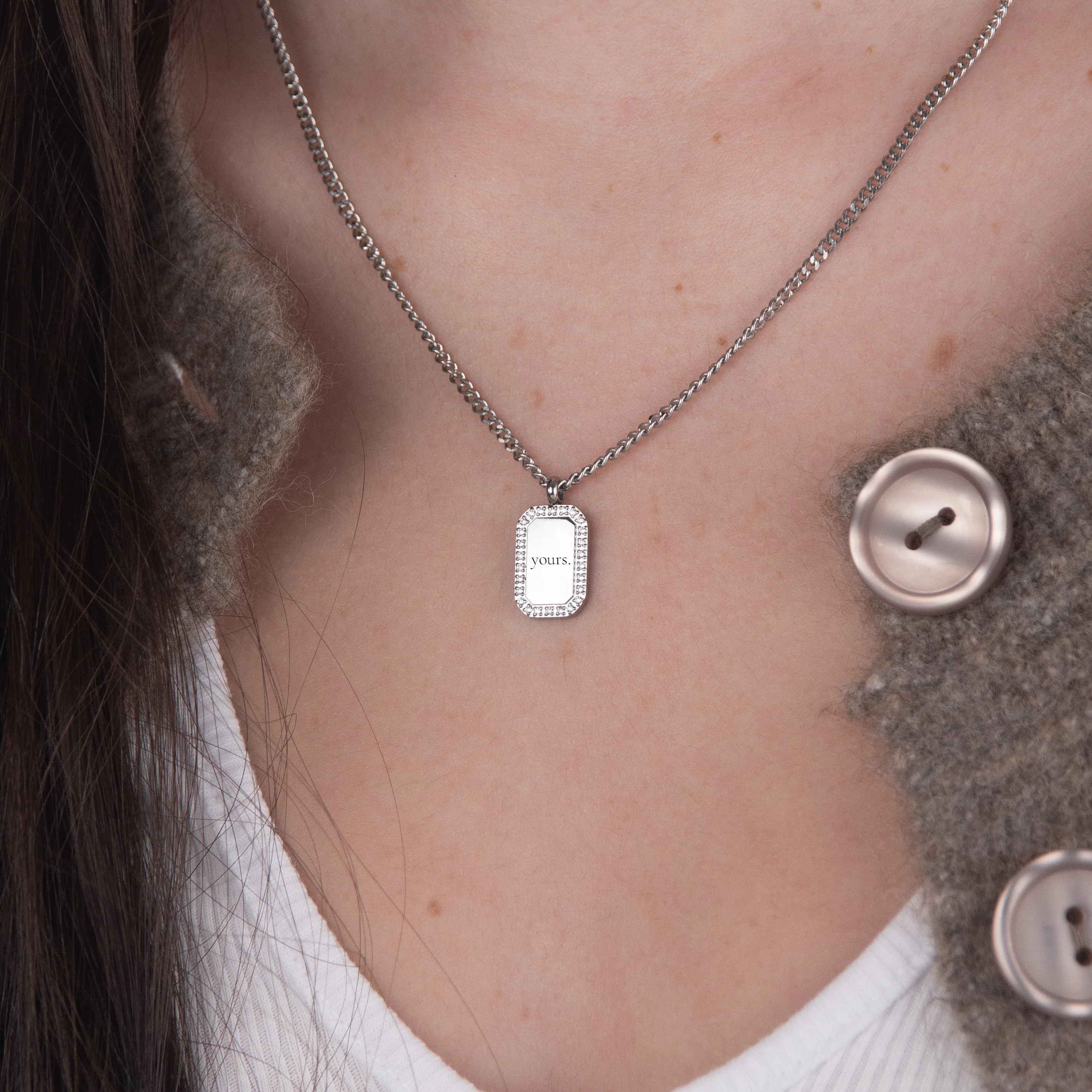 Custom Zicornia Square Necklace - Text - Silver - Image 2
