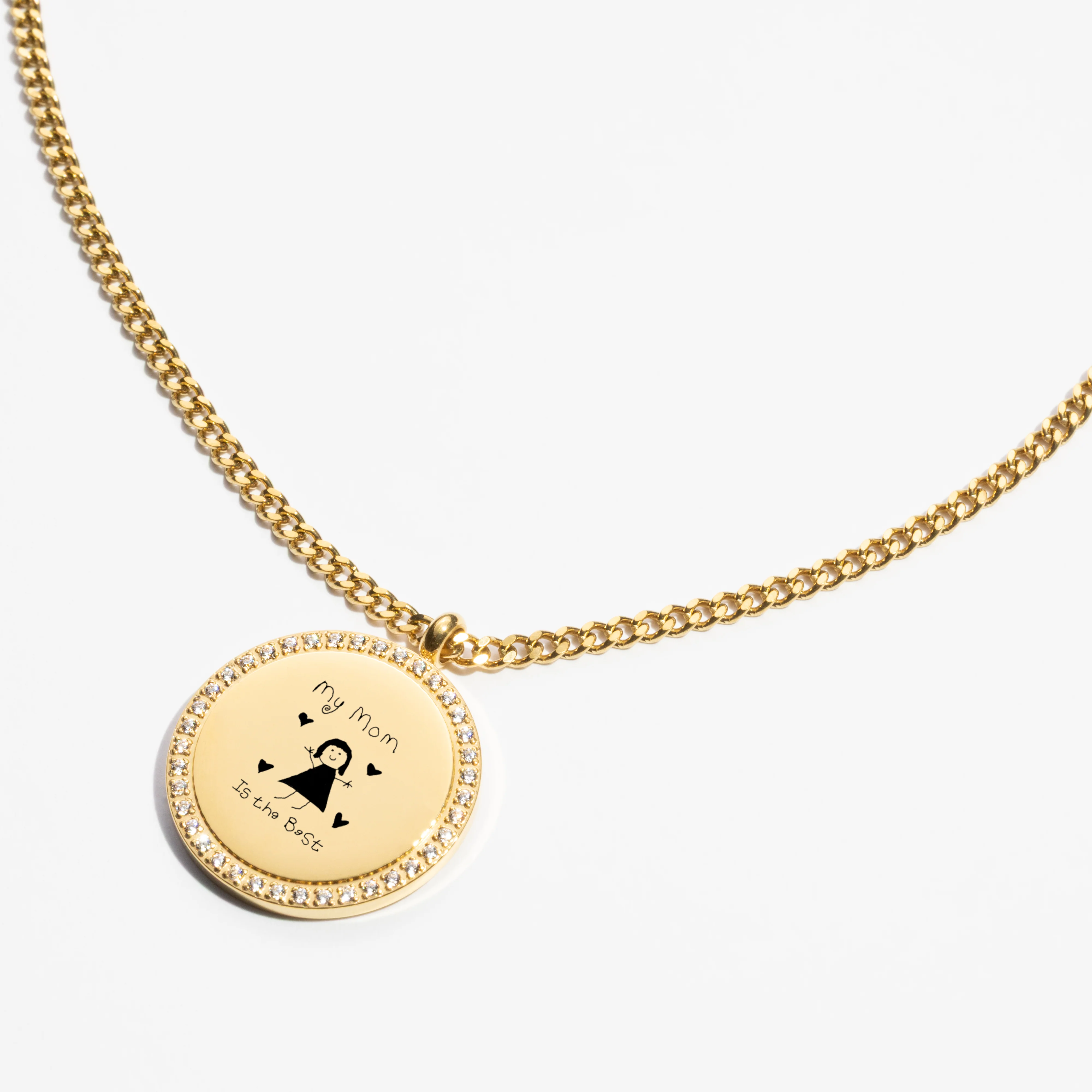 Custom Zicornia Round Necklace Child's Drawing - Gold - Image 2