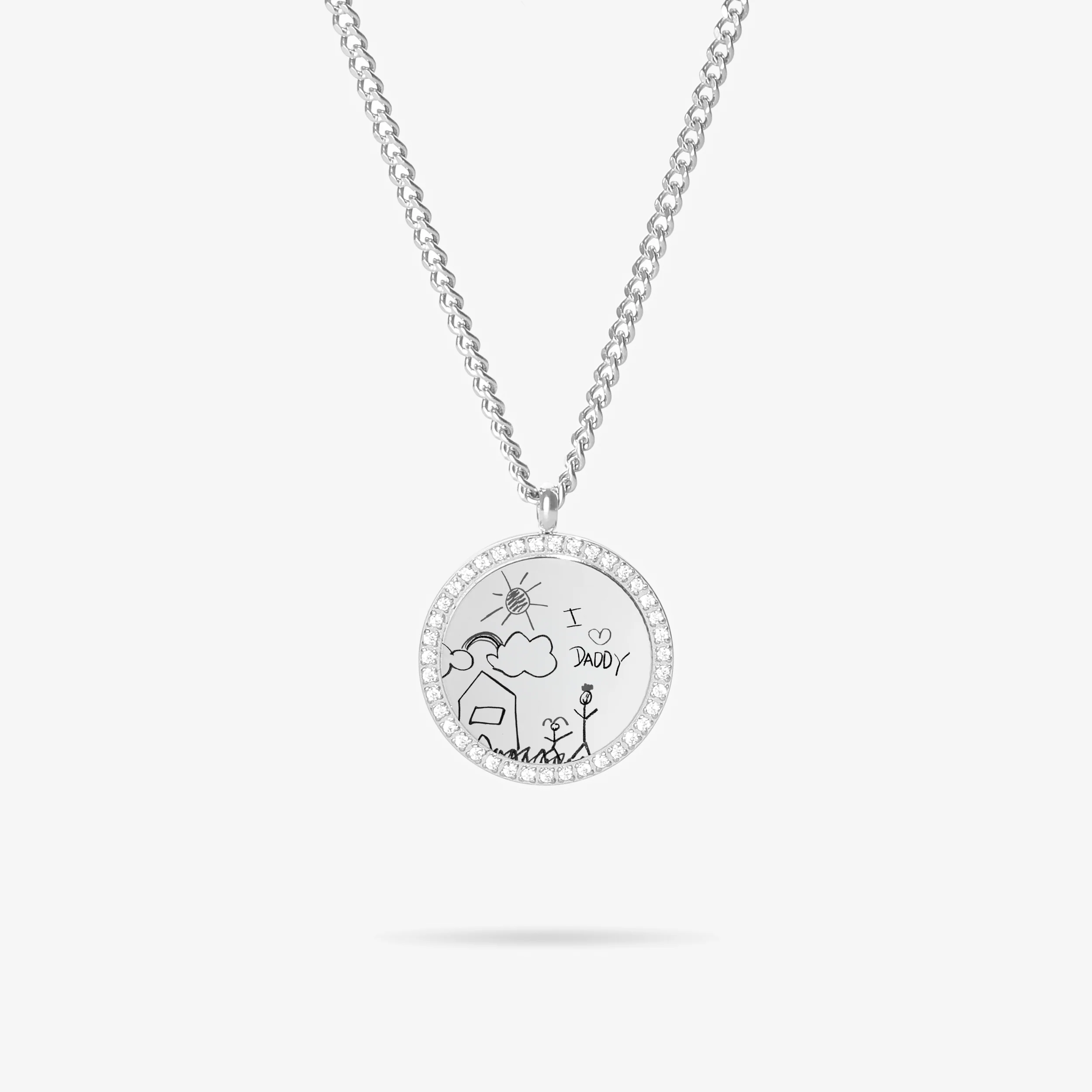 Custom Zicornia Round Necklace Child's Drawing - Silver