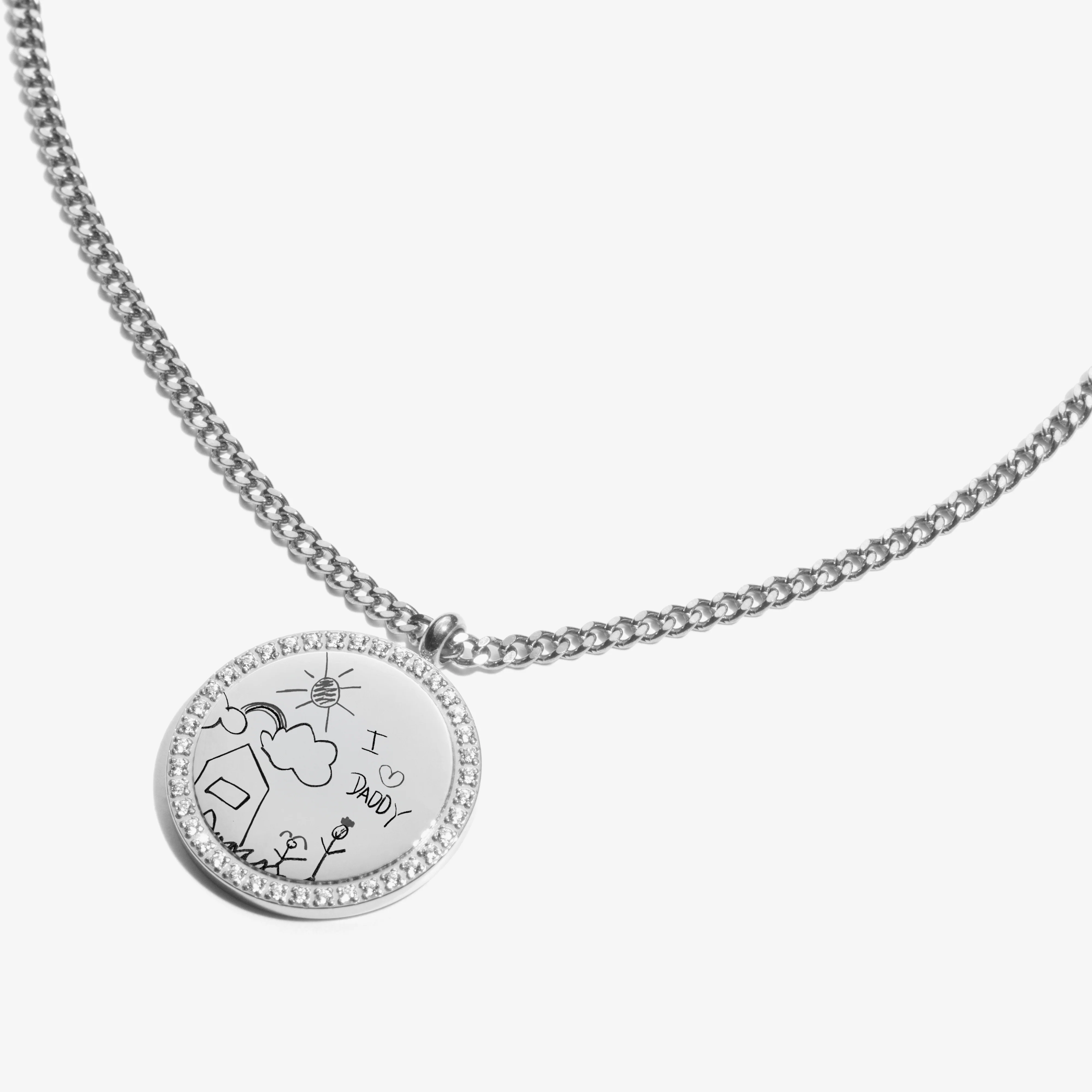 Custom Zicornia Round Necklace Child's Drawing - Silver - Image 2
