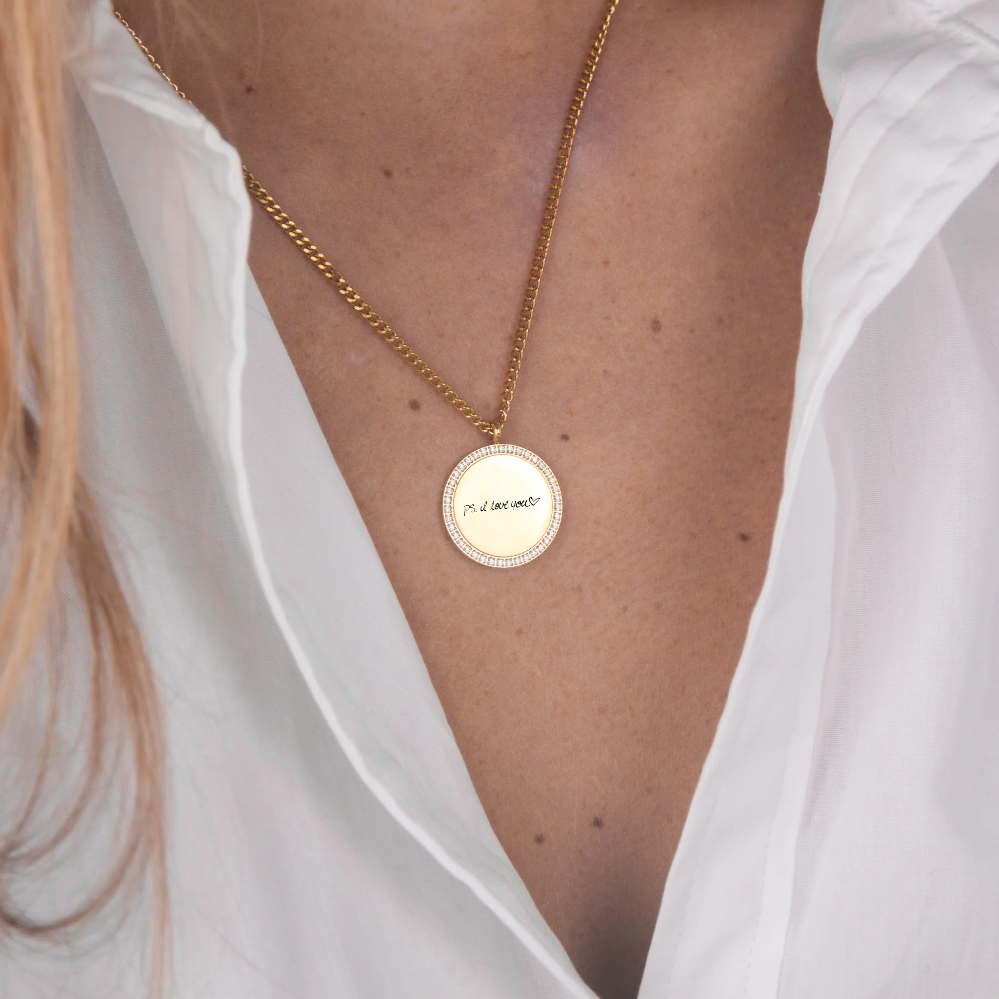 Custom Zicornia Round Necklace - Handwriting - Gold (mom) - Image 3