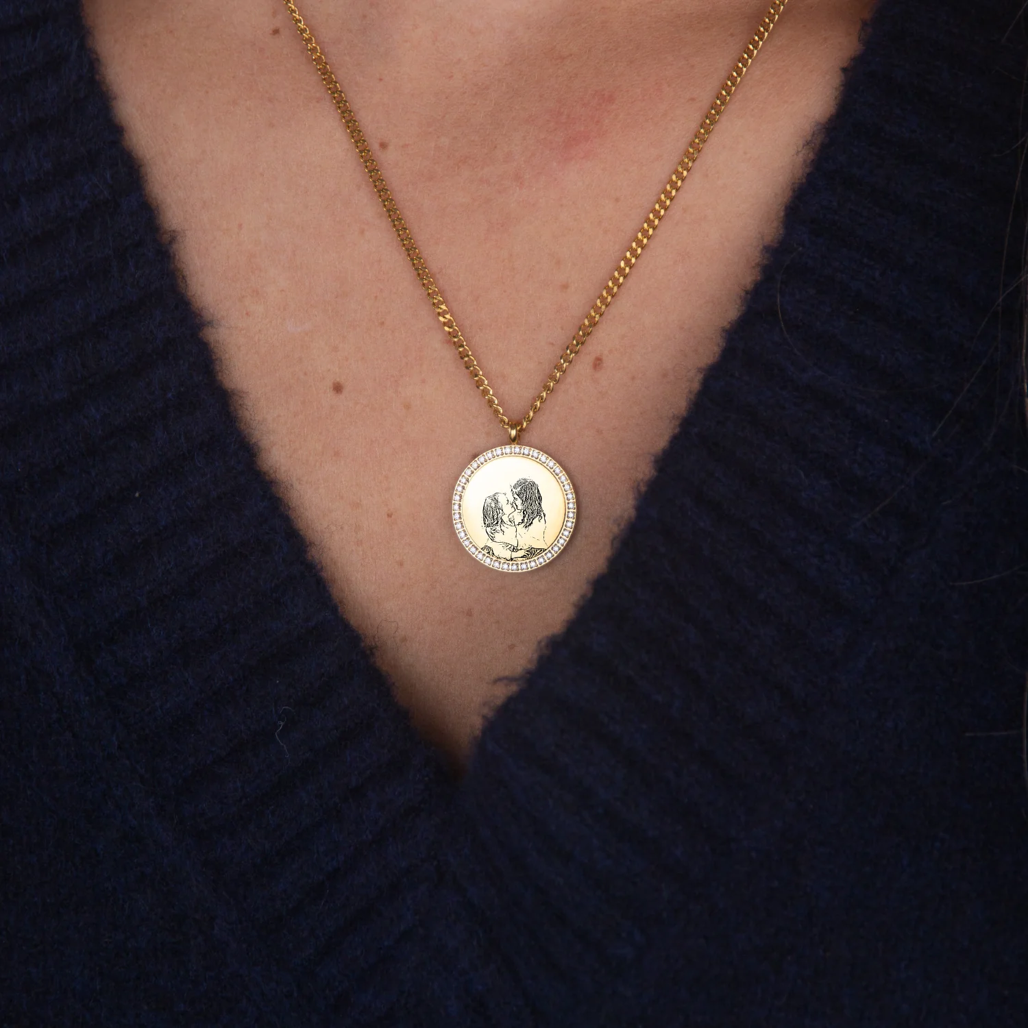 Custom Zicornia Round Necklace - Outline - Gold (mom) - Image 3