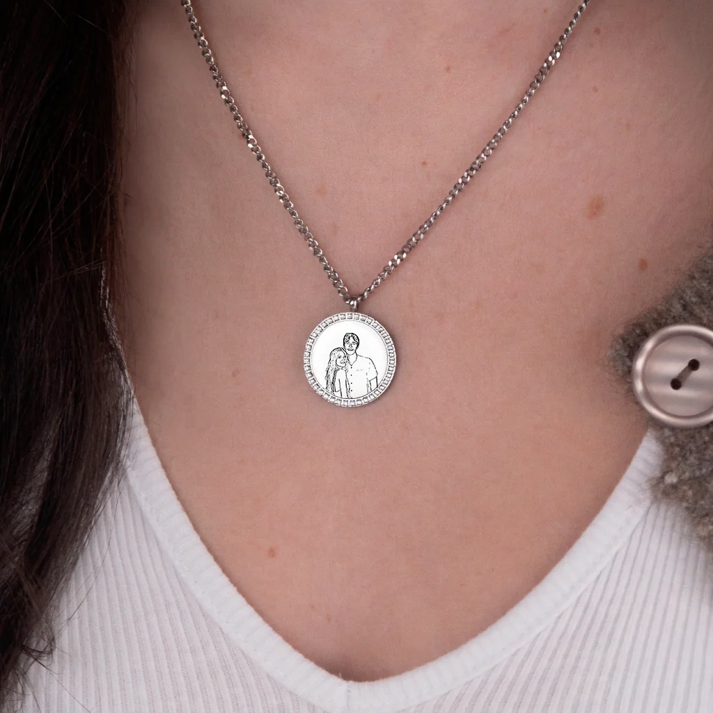 Custom Zicornia Round Necklace - Outline - Silver - Image 2