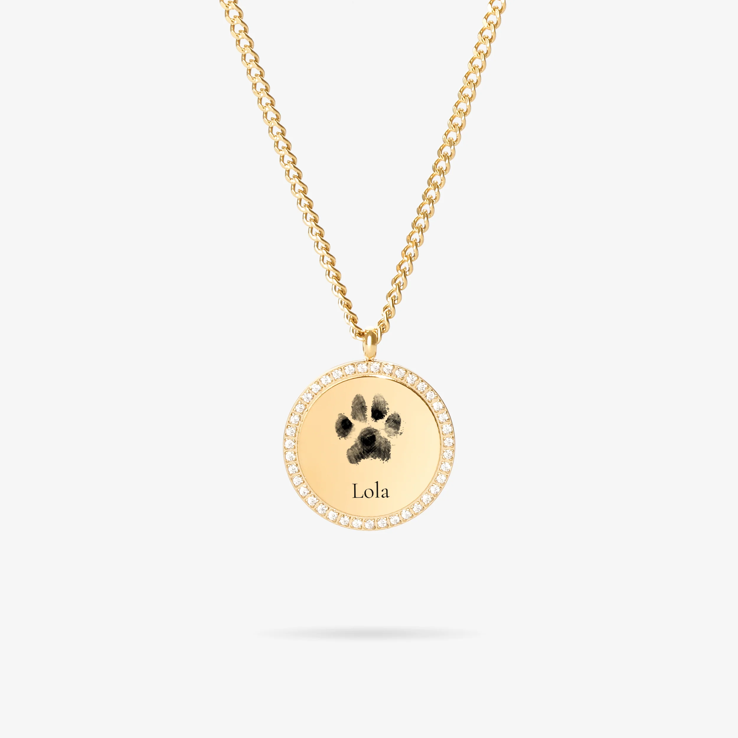 Custom Zicornia Round Necklace - Pawprint + Name - Gold