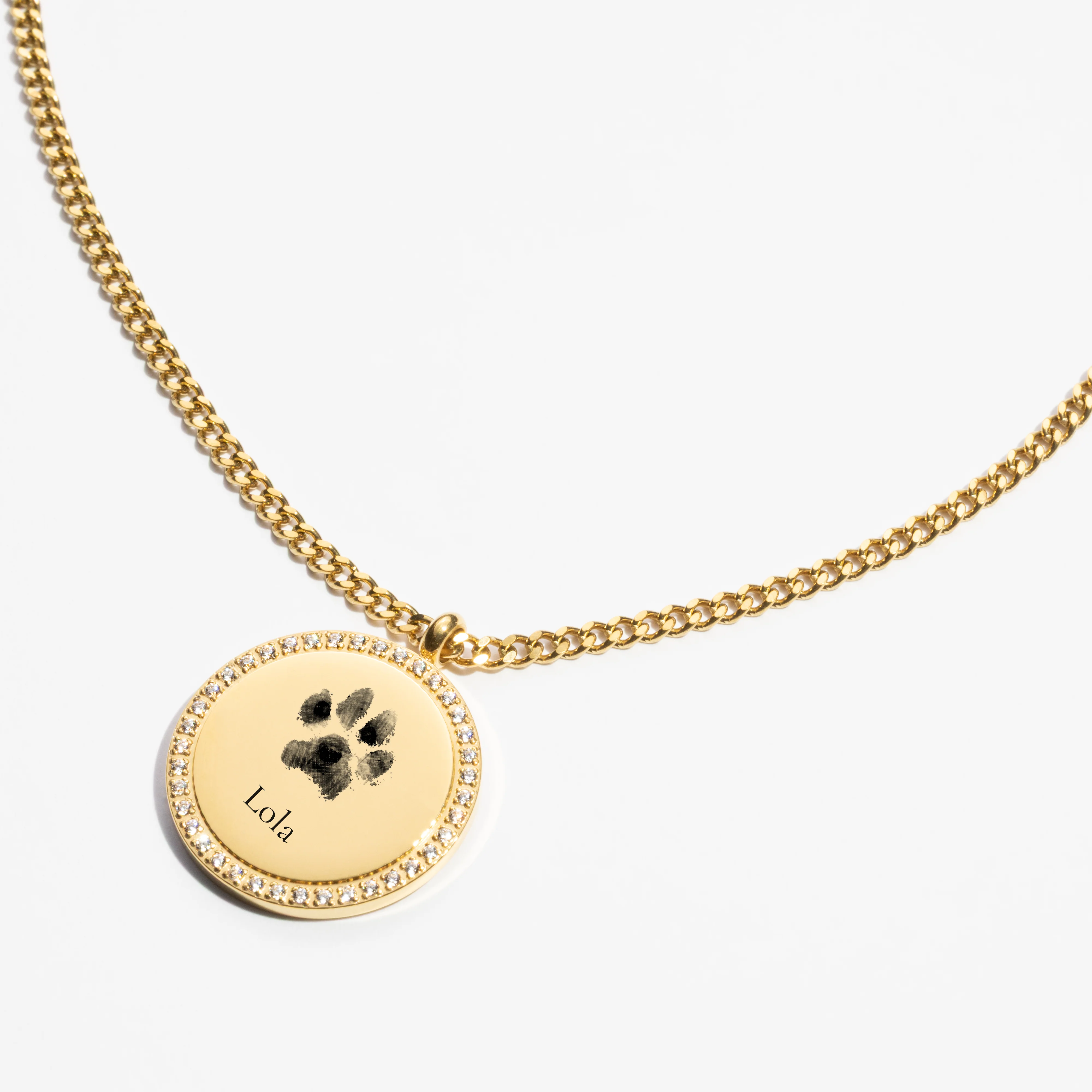 Custom Zicornia Round Necklace - Pawprint + Name - Gold - Image 2