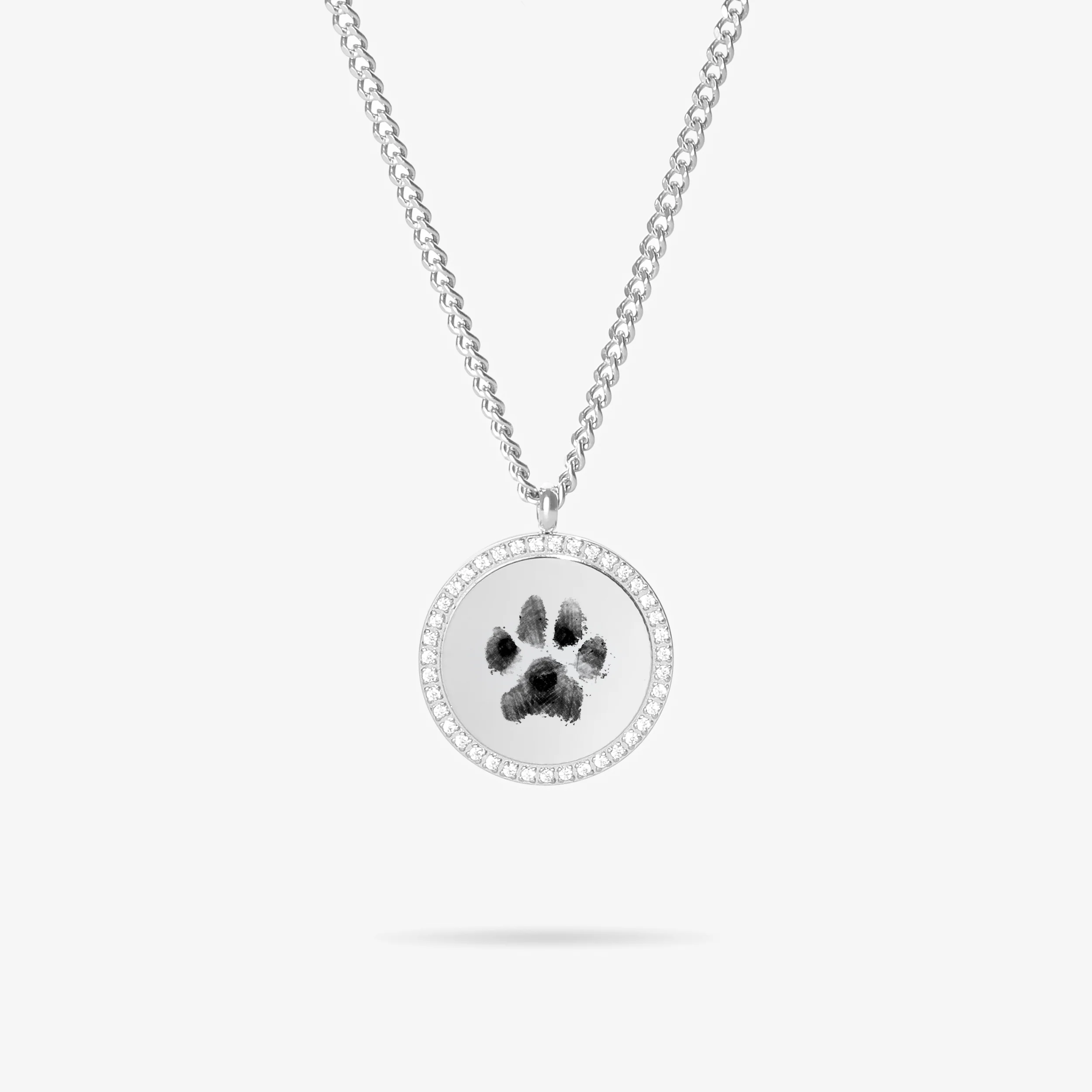 Custom Zicornia Round Necklace - Pawprint - Silver
