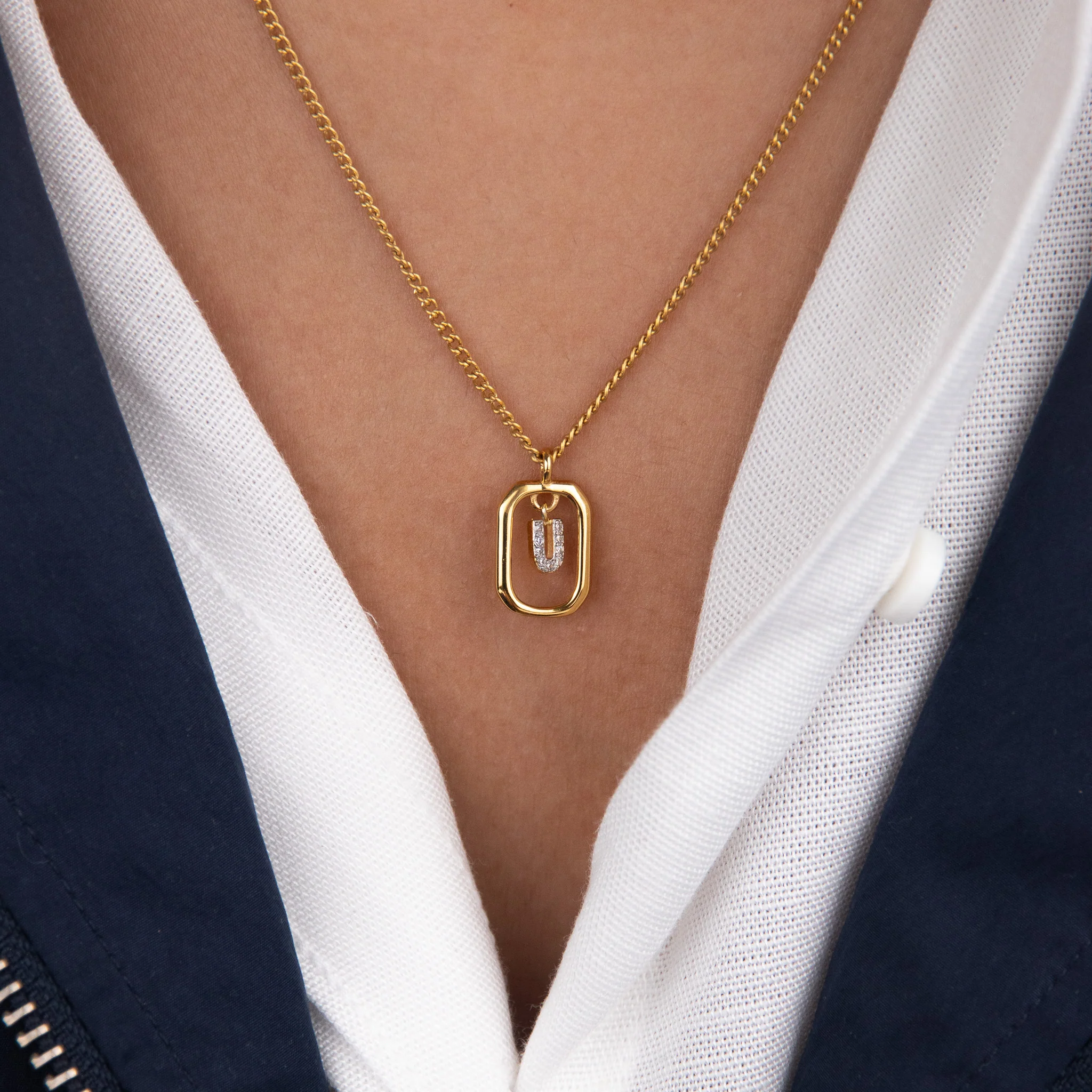 Initial U Zirconia Necklace - Image 2