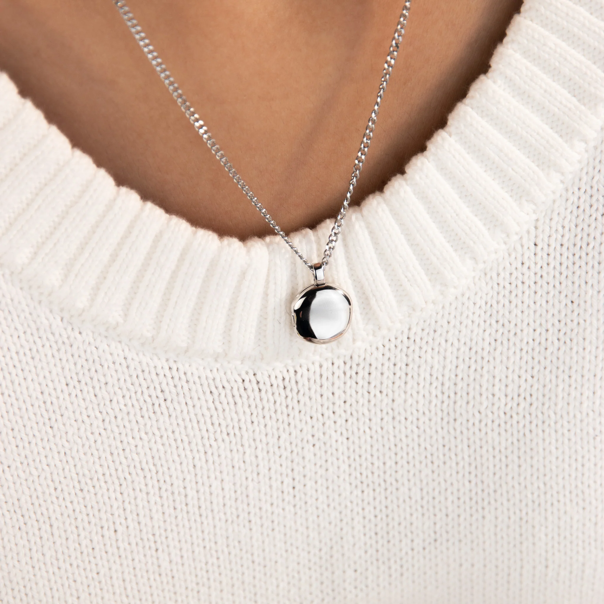 Round Locket Necklace – Silver